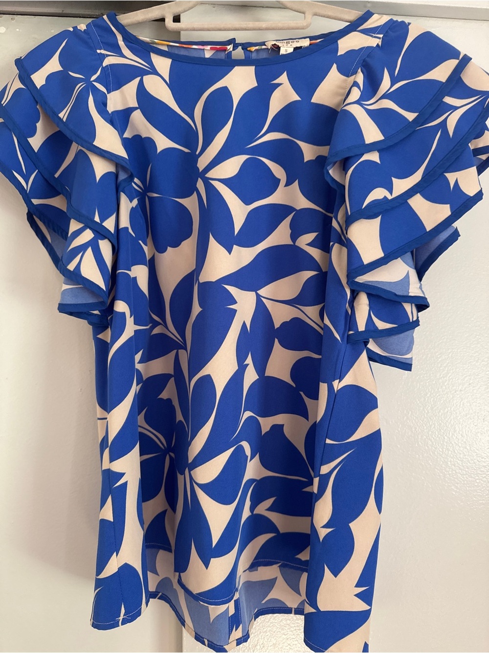 Umgee Royal Blue Floral Top with Cream Details
